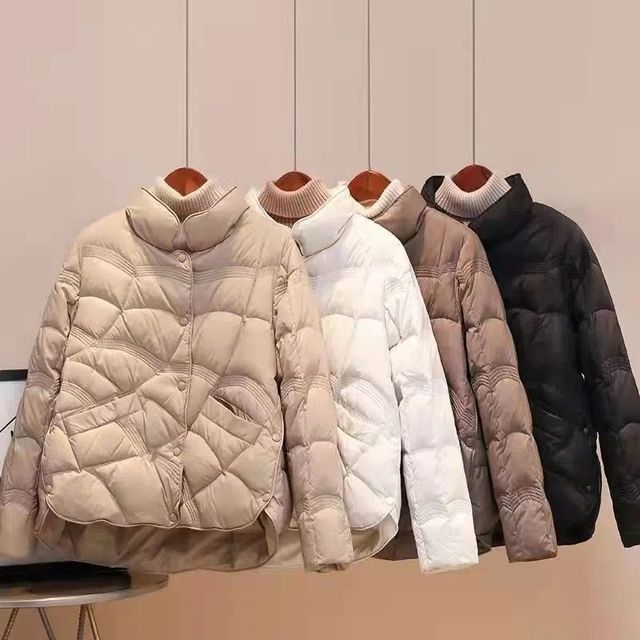 Sienne-Stand Collar Plain Button Puffer Jacket