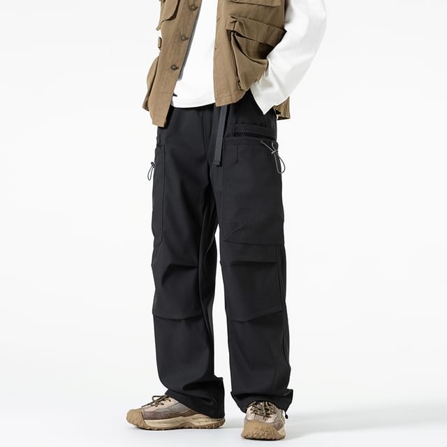 YERGO-High Waist Plain Drawstring Cargo Pants