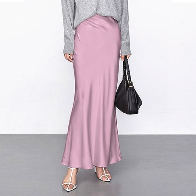 Lexama-High Rise Plain Maxi Fishtail Skirt