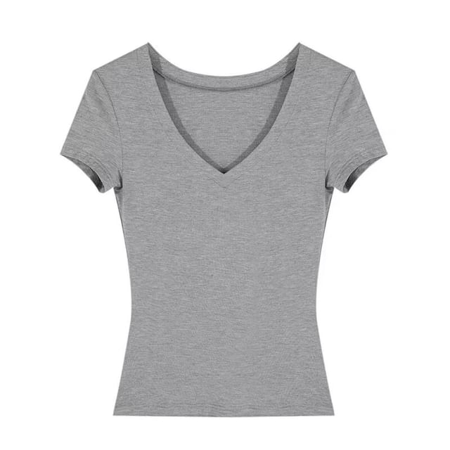 Hollahop-Short-Sleeve V-Neck Plain Tee