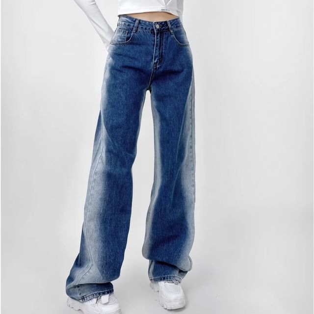 Asiris-High Waist Washed Loose Fit Jeans