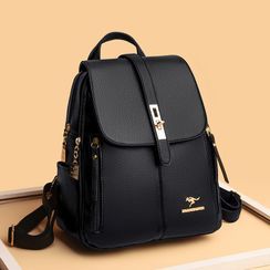Mayanne - Plain Faux Leather Flap Backpack