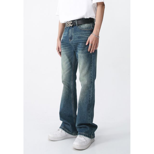 FAERIS-High Waist Washed Boot Cut Jeans