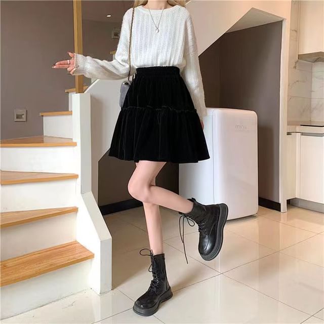Everose-High Waist Plain Mini Pleated Skirt