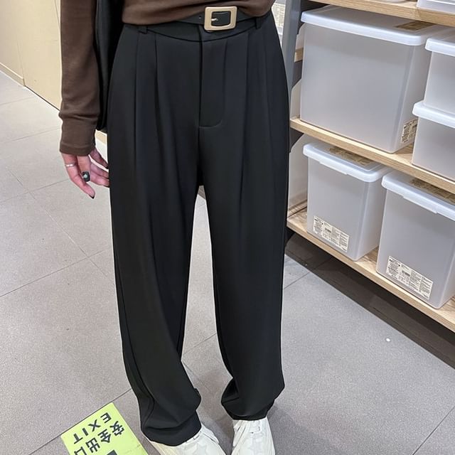 Jaqmine-High Waist Plain Wide Leg Slacks