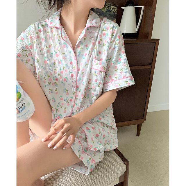 Tanee - Short-Sleeve Midi Pajama Dress, YesStyle