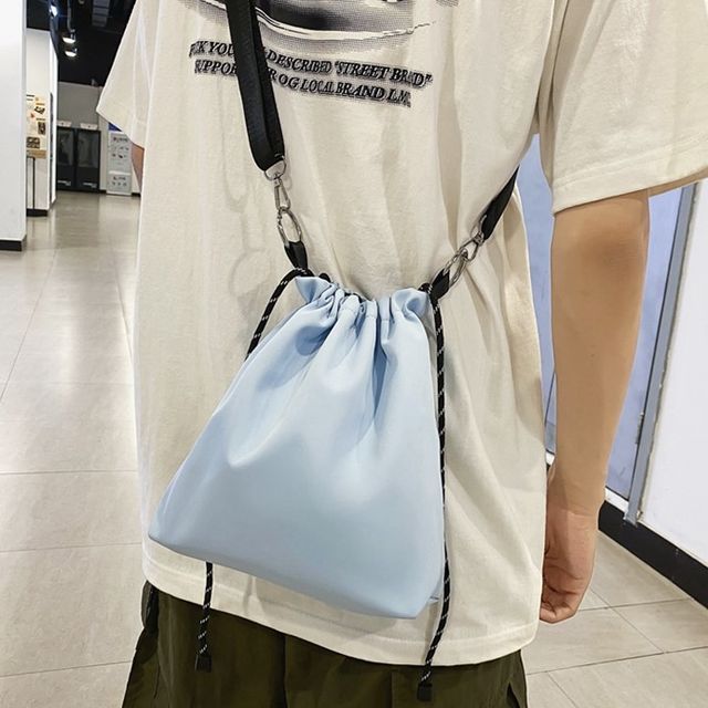 Plain Drawstring Nylon Crossbody Bag YesStyle