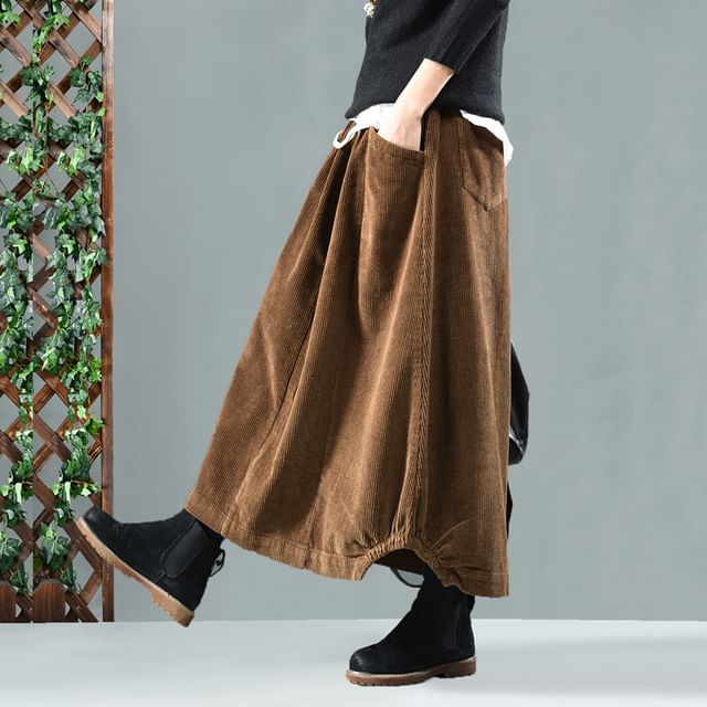 Lewwe-High Rise Plain Side-Slit Maxi A-Line Skirt