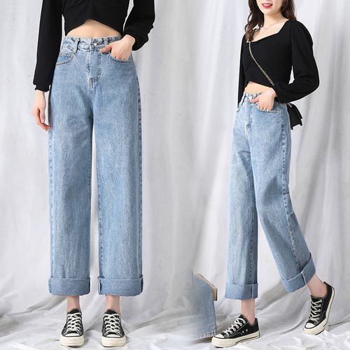 Hevnir - High-Waist Washed Baggy Jeans
