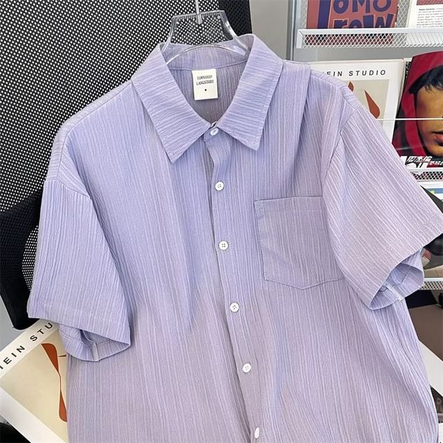 Jozev-Short Sleeve Collared Oversized Button Up Shirt