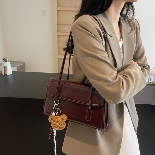 Fame Faux Leather Handle Knitted Tote Bag