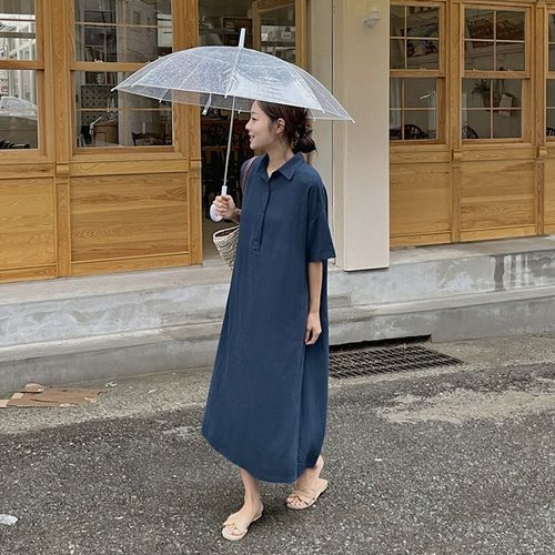 HOTPING Loose Fit Long Polo Shirt Dress YesStyle