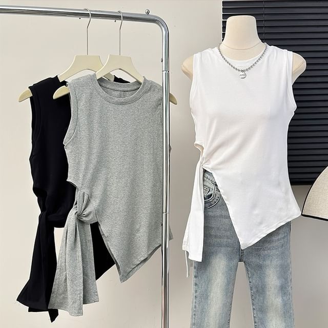 Lemongrass-Asymmetrical Slited Long Tank Top