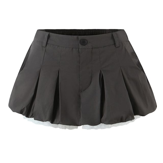 Ulark-High Waist Plain Bubble Mini A-Line Skirt