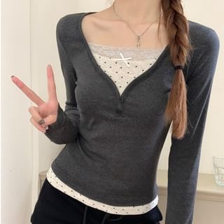 Closette-Mock Two-Piece Long-Sleeve Two Tone Top