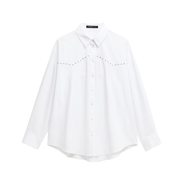 Asiris-Long-Sleeve Plain Studded Shirt