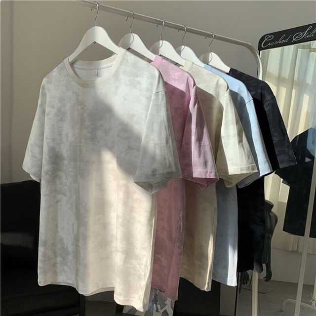 Drawouf Short-Sleeve Drop Shoulder Crew Neck Tie-Dye Oversized T