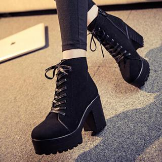 SouthBay Shoes - Chunky Heel Lace-Up Boots | YesStyle