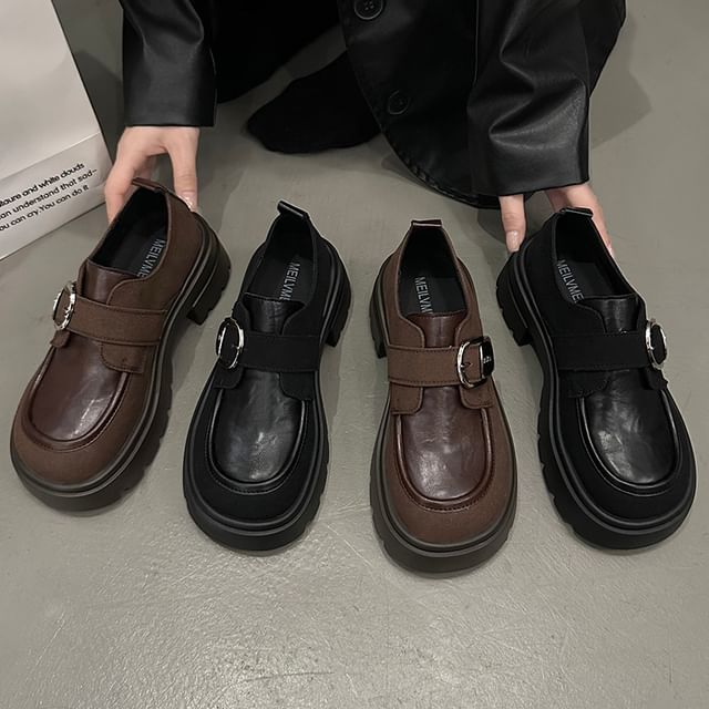 Asterisk-Faux Leather Platform Monk Strap Loafers