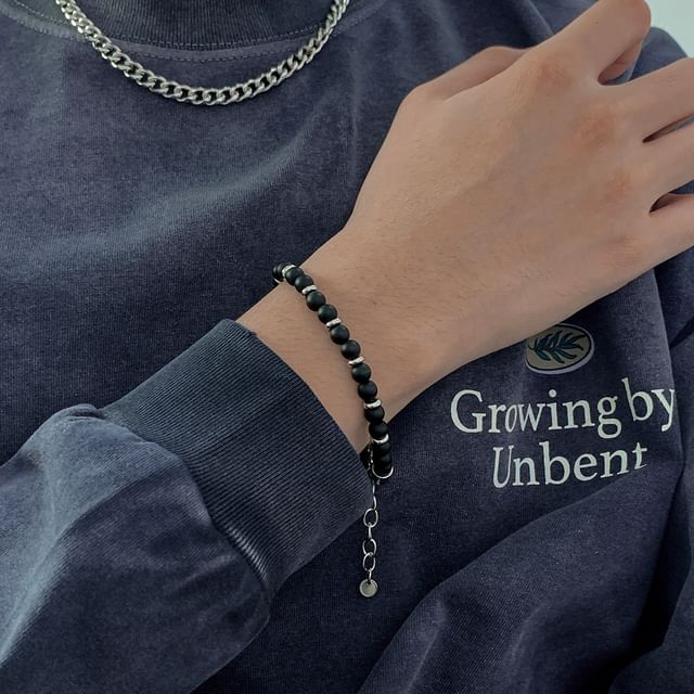 Black Degree-Gemstone Beaded Bracelet