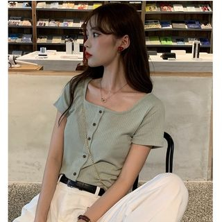 Whoosh-Short-Sleeve Button-Up Top