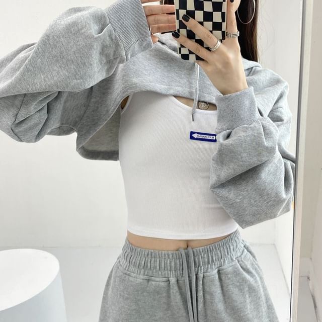 KUMI-Crewneck Plain Crop Sweatshirt