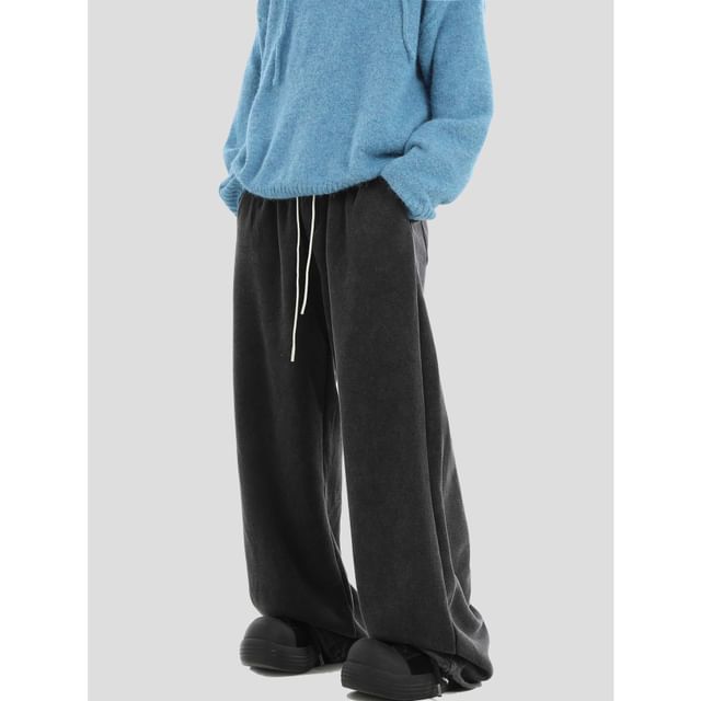Banash-Drawstring Waist Washed Wide Leg Pants