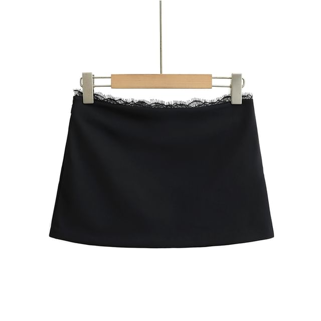 Ulark-Plain Lace Trim Mini Pencil Skirt