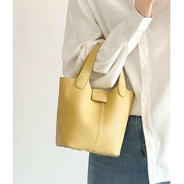 Bolso-Faux Leather Plain Bucket Bag