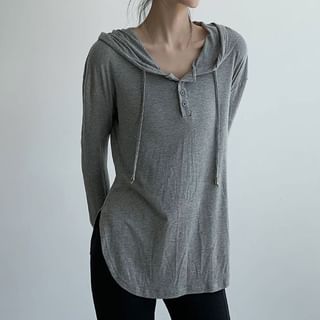 Bolgivy Long-Sleeve Half Buttoned Hooded Plain Sports Top Sale