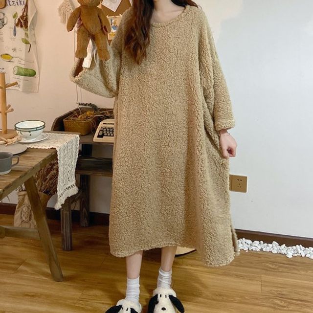 knee length dresses for ladies Black Fleece Hooded Midi Dress main image 0