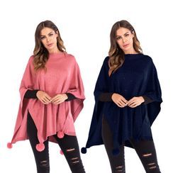 Oshwaze - Rhinestone Pom Pom Cape Oshwaze - Rhinestone Pom Pom Cape