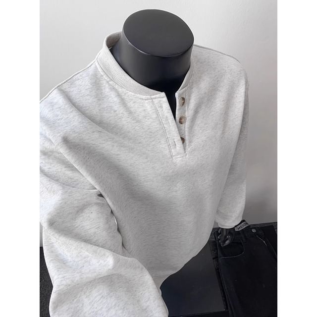 fluffush-Henley Melange Sweatshirt