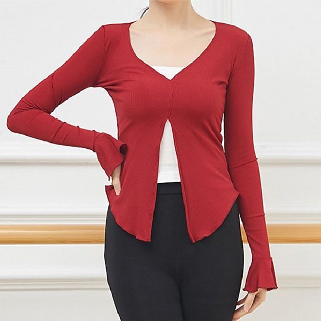 Cossita-Long-Sleeve Front-Slit Dance Top