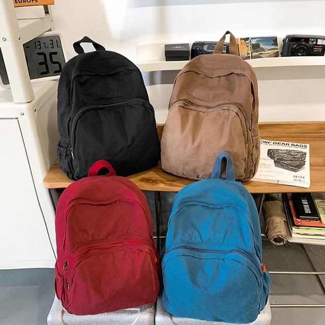 Basaran-Plain Washed Canvas Backpack