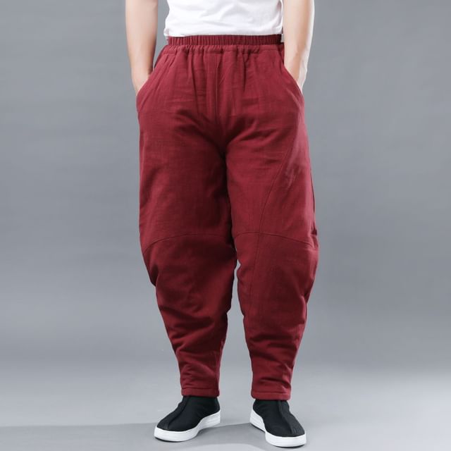 Sparrow Farm-Elastic Waist Plain Harem Pants