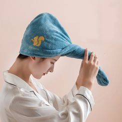 Livesmart - Embroidered Fleece Hair Drying Towel / Hair Brush / Set