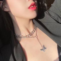 Lighthouse - Alloy Butterfly Pendant Layered Choker Necklace Lighthouse - Alloy Butterfly Pendant Layered Choker Necklace