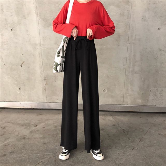 Everose-Drawstring Wide Leg Pants