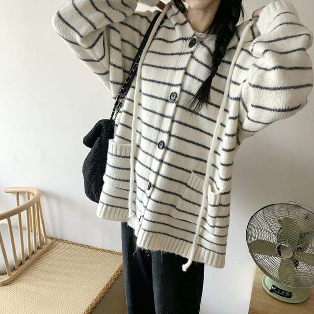 Beem - Striped Hooded Pocket Detail Cardigan | YesStyle