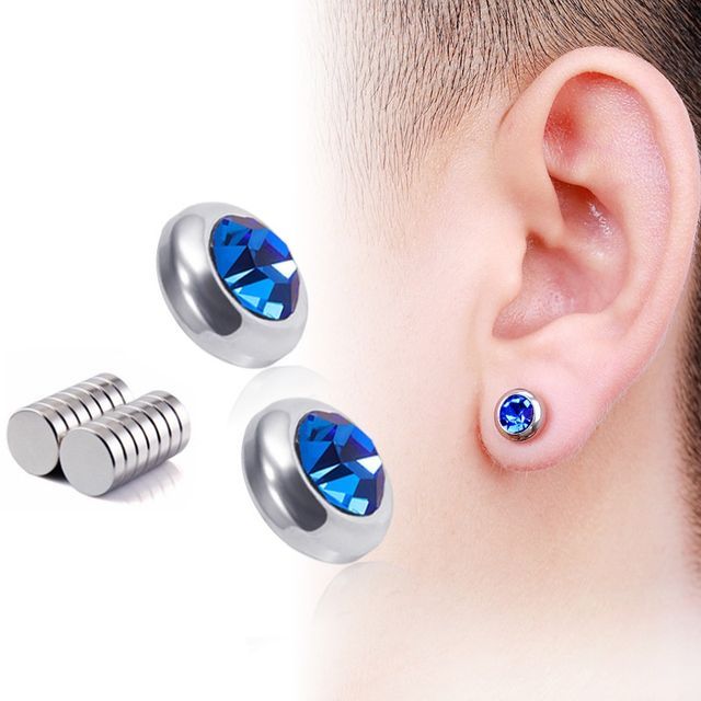 Prushia-Rhinestone Stainless Steel Magnetic Earring