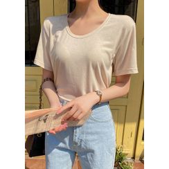 chuu - Scoop-Neck Soft-Touch T-Shirt chuu - Scoop-Neck Soft-Touch T-Shirt