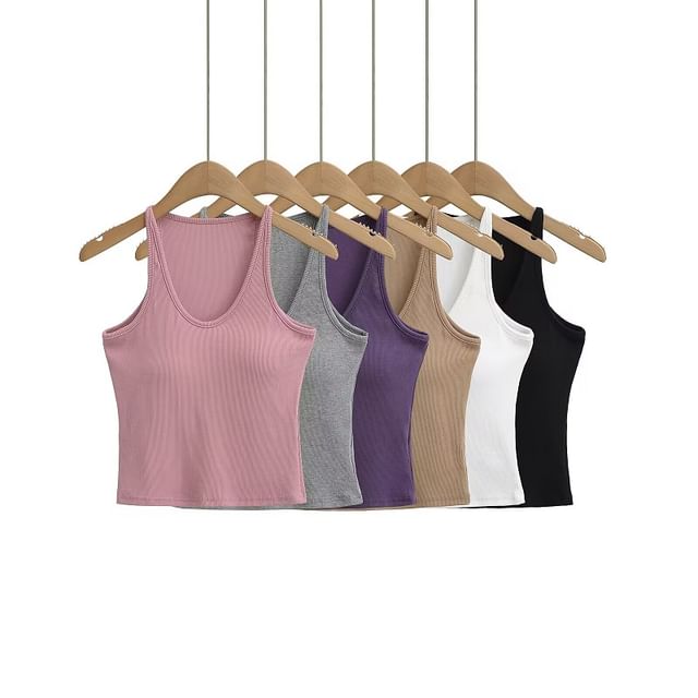 Hollahop-Scoop Neck Plain Padded Tank Top