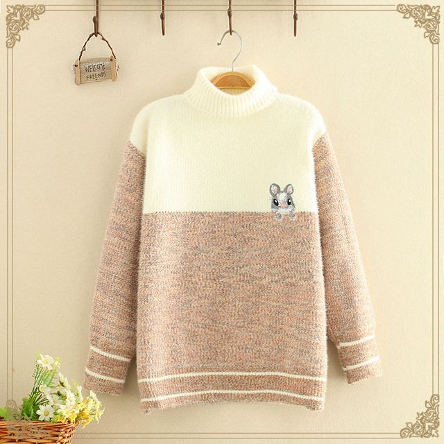 Kawaii Fairyland Hamster Embroidered Turtleneck Knitted Sweater
