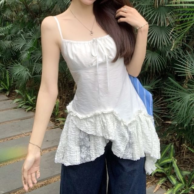 Gilmort-Ruffle Asymmetrical Plain Camisole Top