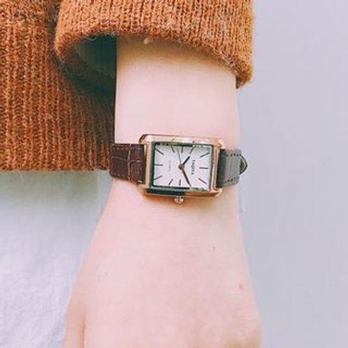 Betsuno - Set: Asymmetrical Dial Genuine Leather Strap Watch + Bird Charm  Bracelet | YesStyle
