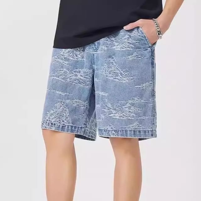 Neonity Wear-Drawstring Waist Washed Denim Shorts