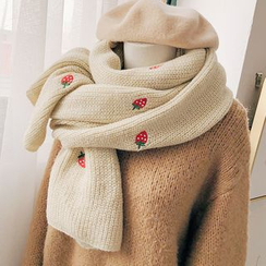 Pompabee - Embroidered Strawberry Knit Scarf Pompabee - Embroidered Strawberry Knit Scarf