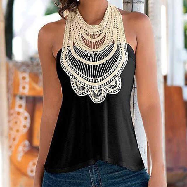 Everose-Halter-Neck Lace Panel Top