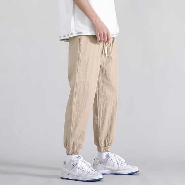 Acrius-Drawstring Waist Plain Tapered Joggers